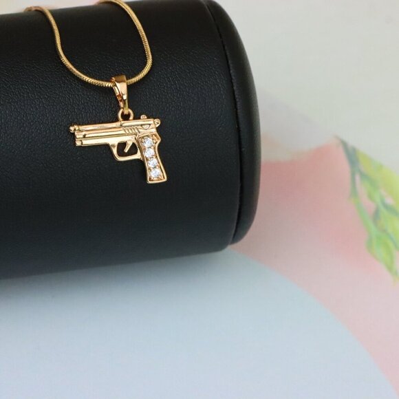 "Rose Gold Gun Shape Pendant with CZ Detail – Bold Stylish Design, XPPT1403 - Picture 8 of 13